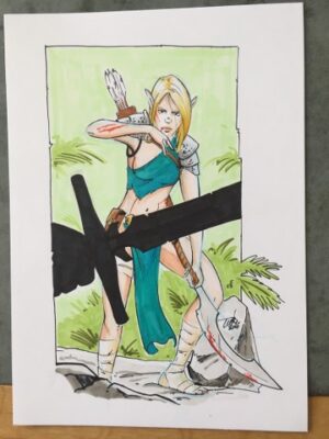 Originele tekening Tim Bolssens Dame met pijl en boog