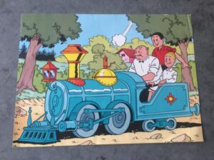 Plaat van papier locomotief met Lambik en S&W