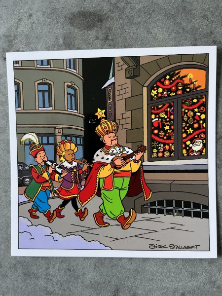 Kaart Prettige kerstdagen Lambik en S&W als muzikant Kaart Prettige kerstdagen Lambik en S&W als muzikant