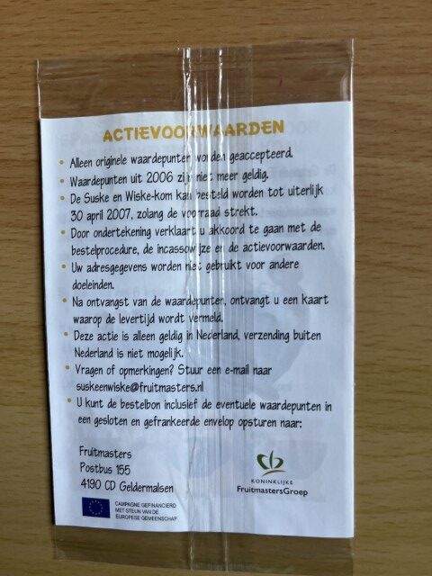 Fruitmaster spaarpunt Unieke kom Suske en Wiske